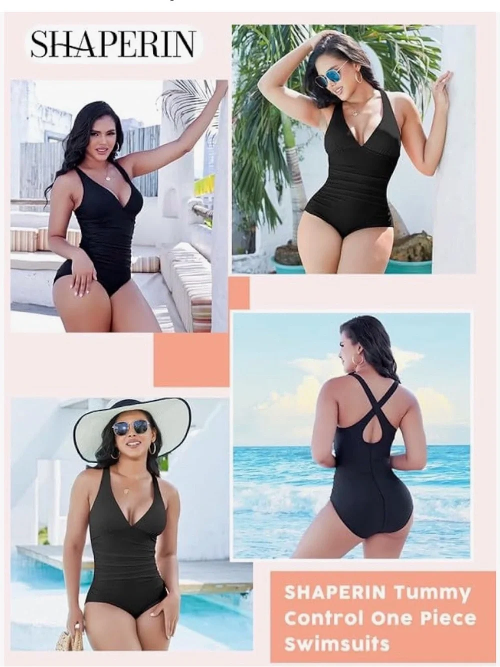 SHAPERIN Women's Swimsuits Tummy Control Padded Push Up Shapewear SZ M